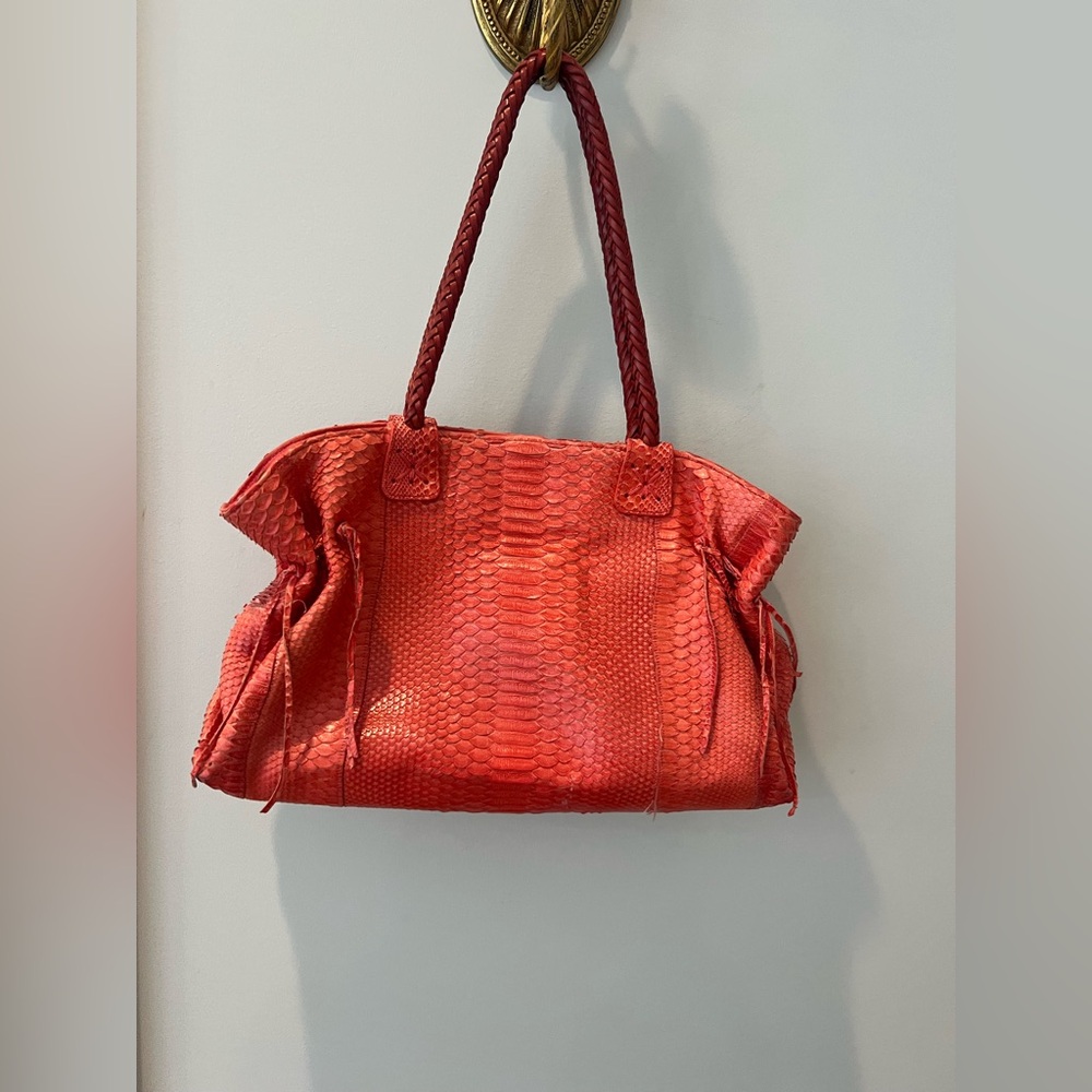 Carlos Falchi Elegant Red Textured Women's Bag